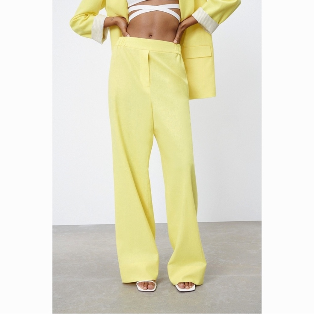 NWT Trending Zara Butter Yellow Linen Blend Wide Leg Pants